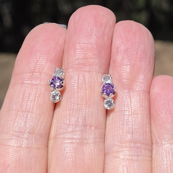 Amethyst & Blue Topaz Sterling & White Gold Earrings - Picture 6 of 9